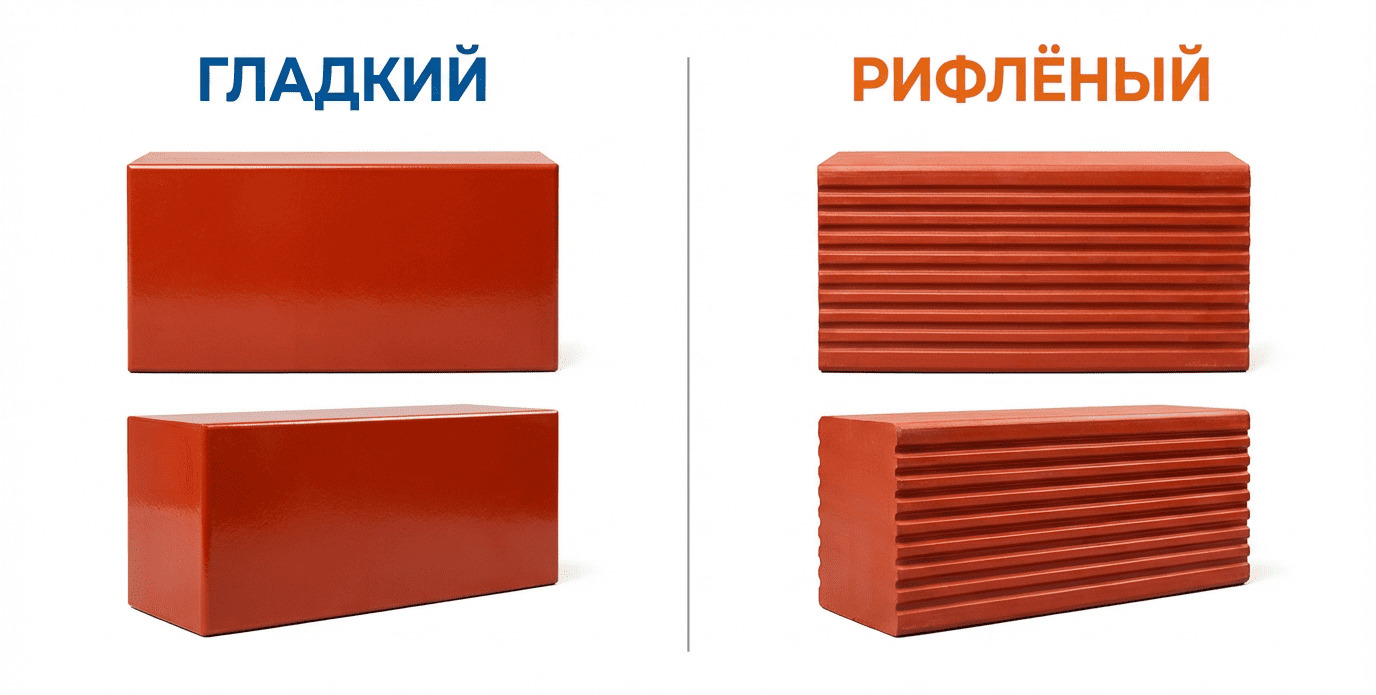 Гладкий и рифлёный кирпич