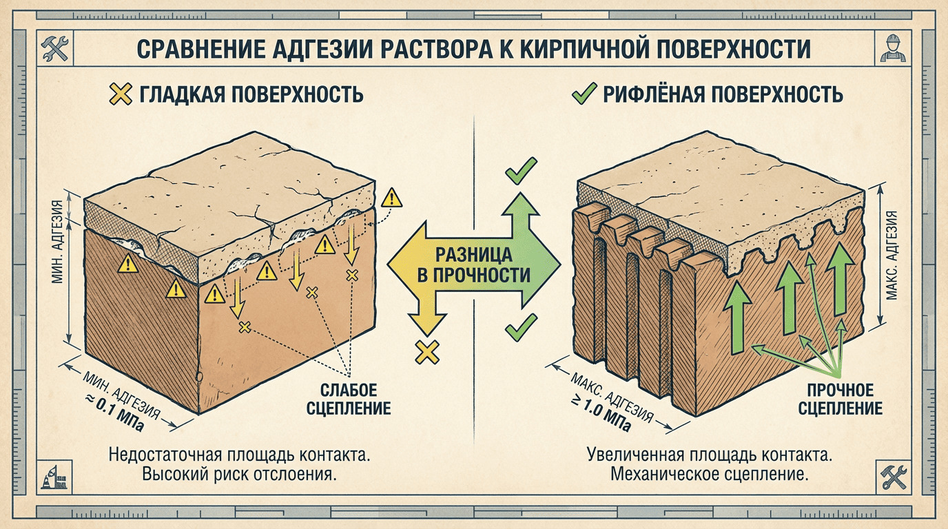Сравнение адгезии раствора к кирпичной поверхности