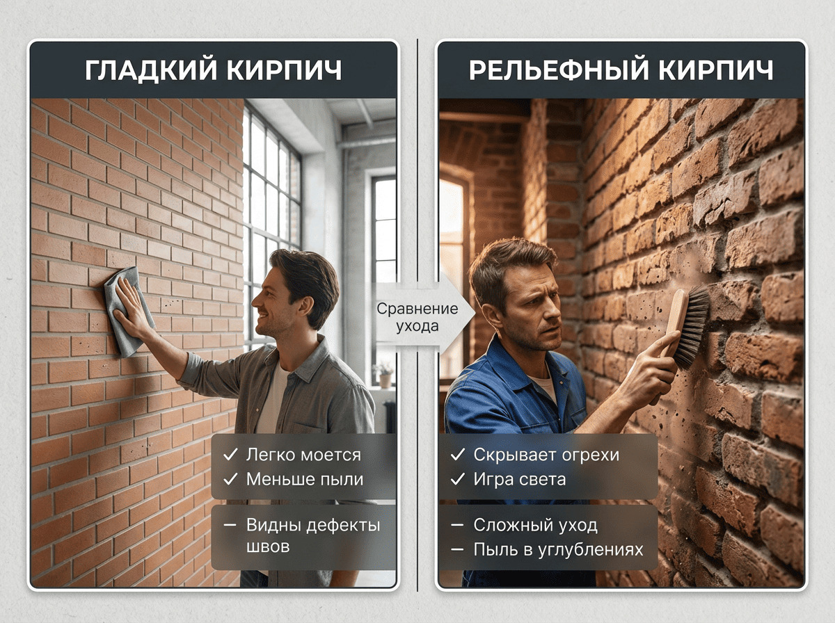 Гладкий и рифлёный кирпич